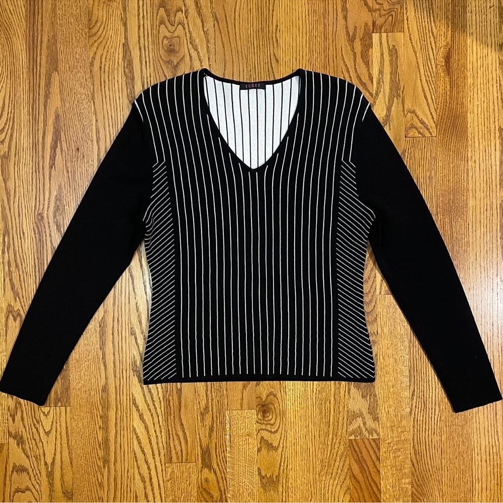Cyrus Black and White Vertical Stripe Sweater - Picture 2 of 11